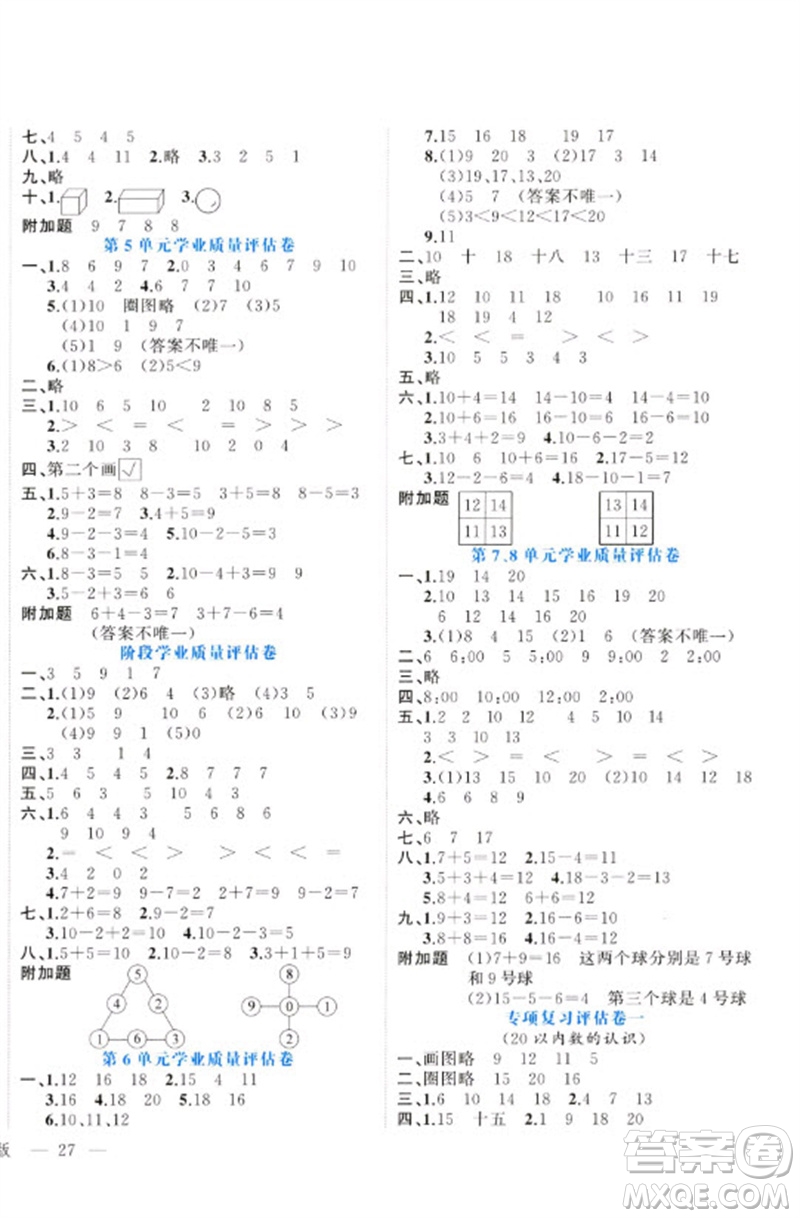 廣西師范大學(xué)出版社2023年秋新課程學(xué)習(xí)輔導(dǎo)課堂活動手冊一年級數(shù)學(xué)上冊人教版參考答案