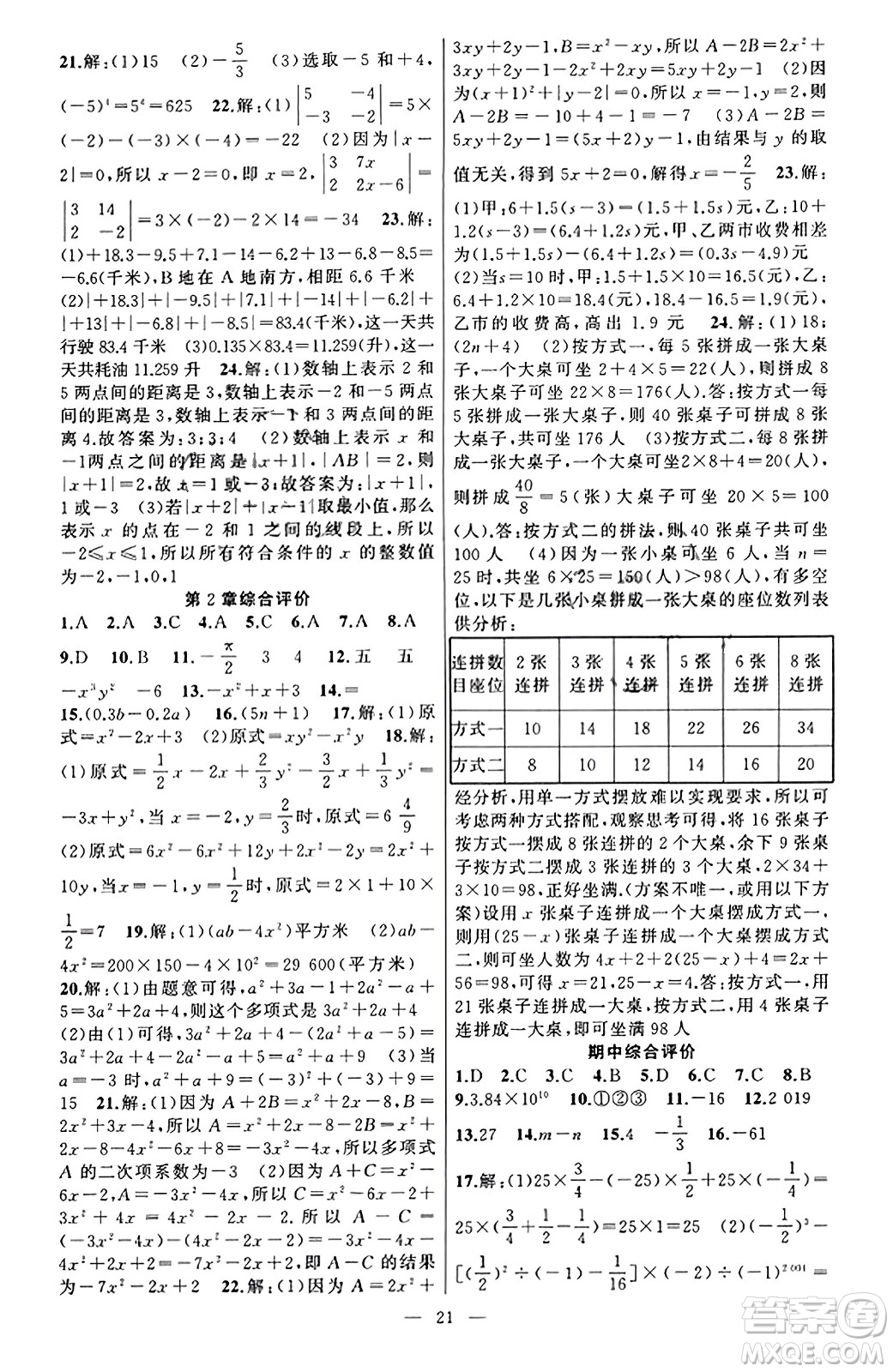 新疆青少年出版社2023年秋黃岡金牌之路練闖考七年級(jí)數(shù)學(xué)上冊(cè)湘教版答案