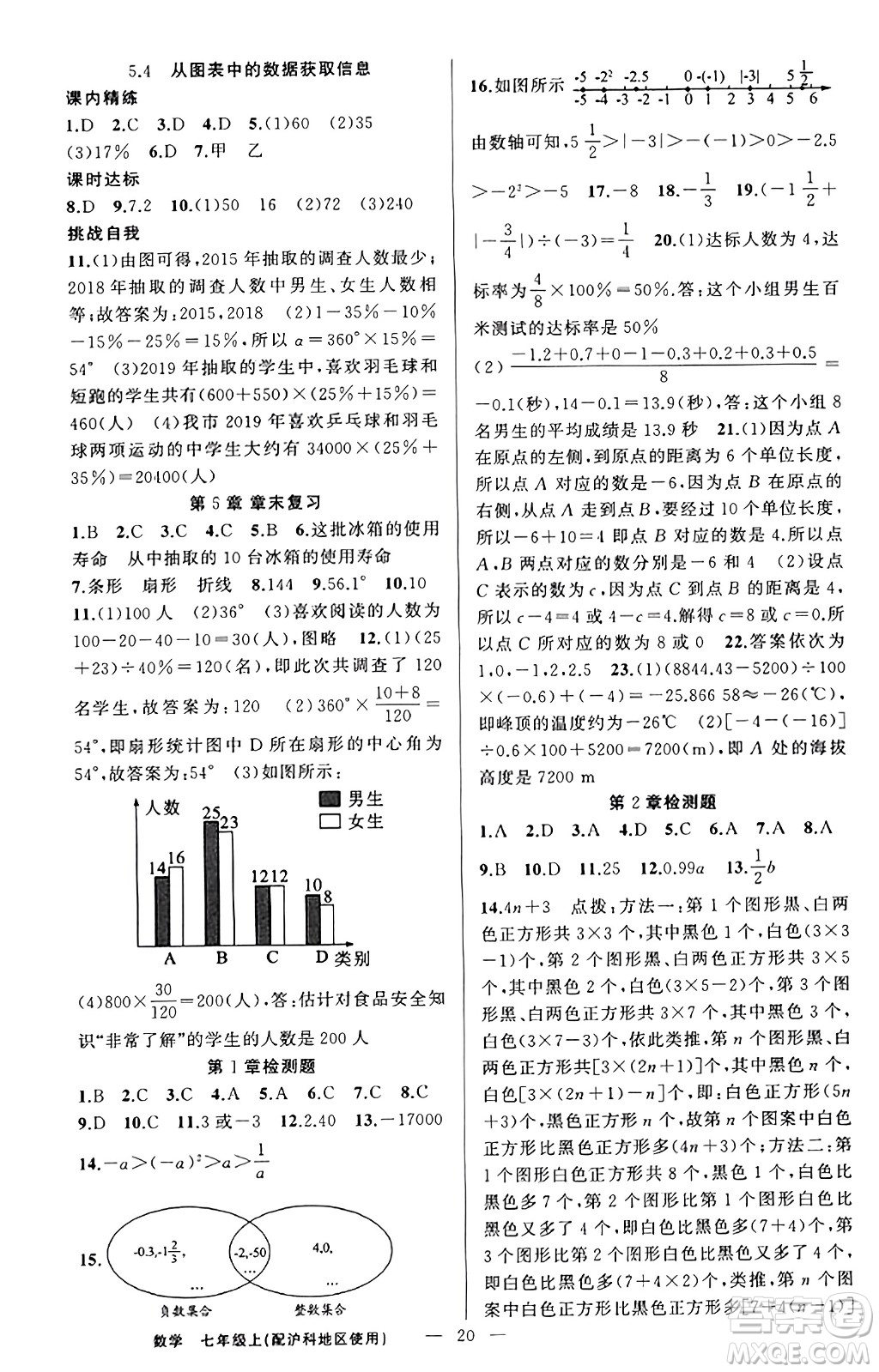 新疆青少年出版社2023年秋黃岡金牌之路練闖考七年級數(shù)學(xué)上冊滬科版答案