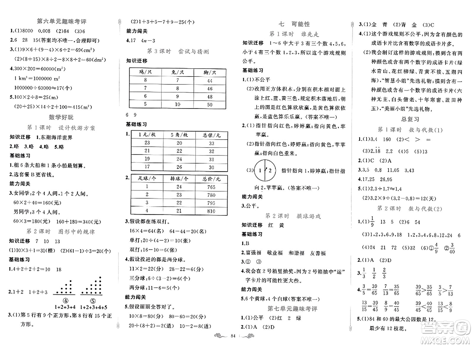 新疆青少年出版社2023年秋黃岡金牌之路練闖考五年級(jí)數(shù)學(xué)上冊(cè)北師大版答案