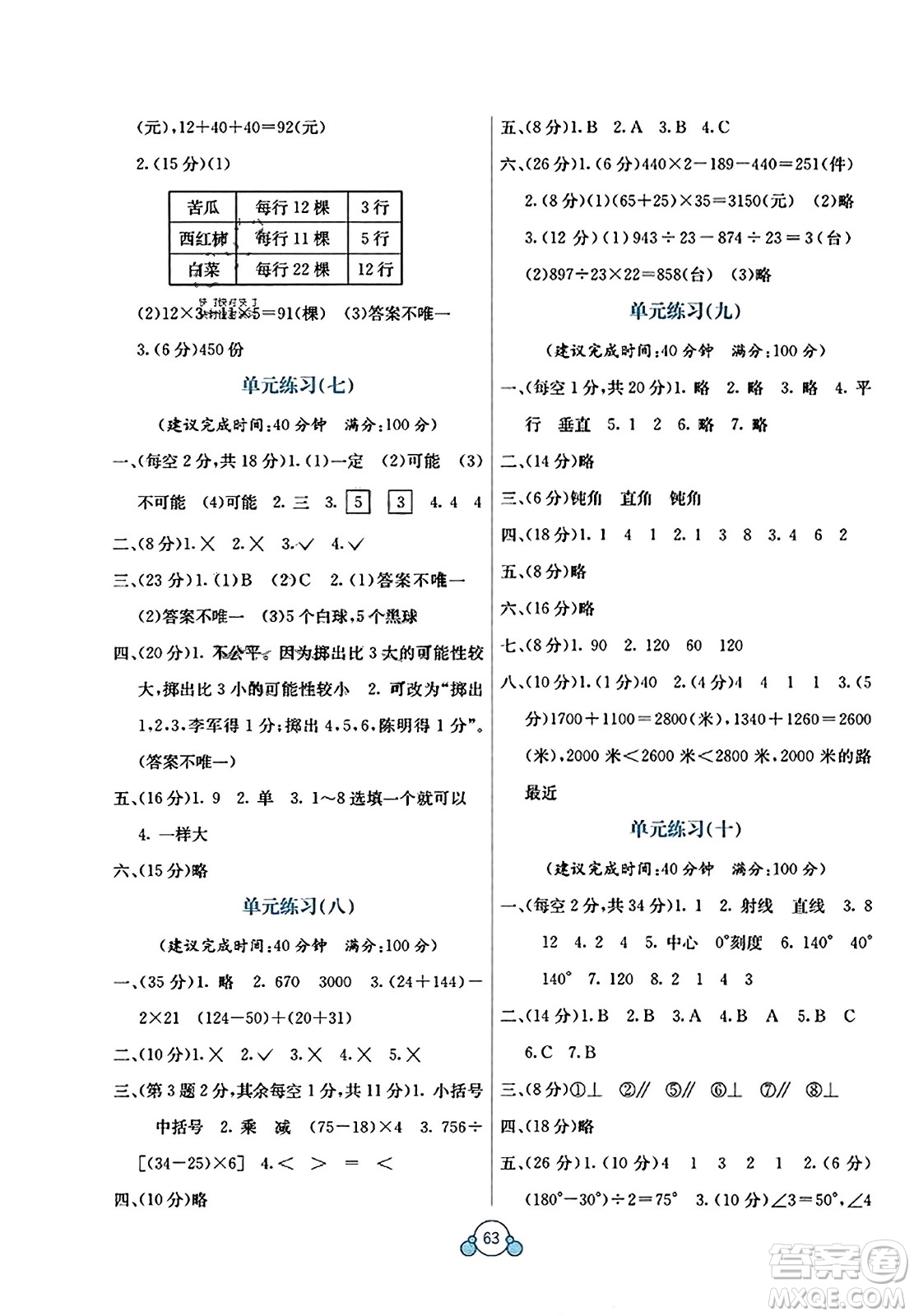 廣西教育出版社2023年秋自主學習能力測評單元測試四年級數(shù)學上冊蘇教版B版答案