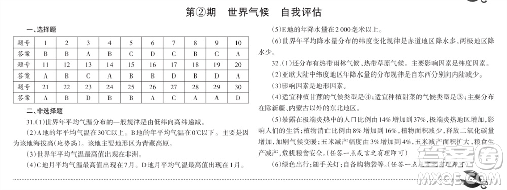 學(xué)習(xí)方法報2023-2024學(xué)年九年級地理上冊中圖初中會考①-④期小報參考答案