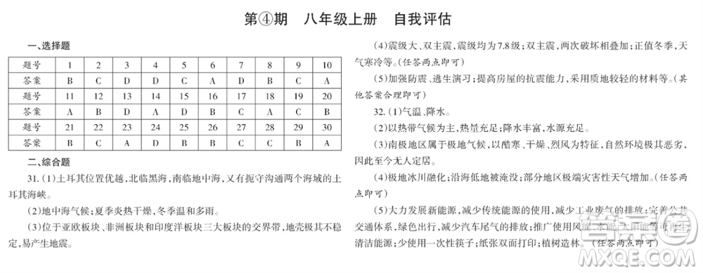 學(xué)習(xí)方法報2023-2024學(xué)年九年級地理上冊中圖初中會考①-④期小報參考答案