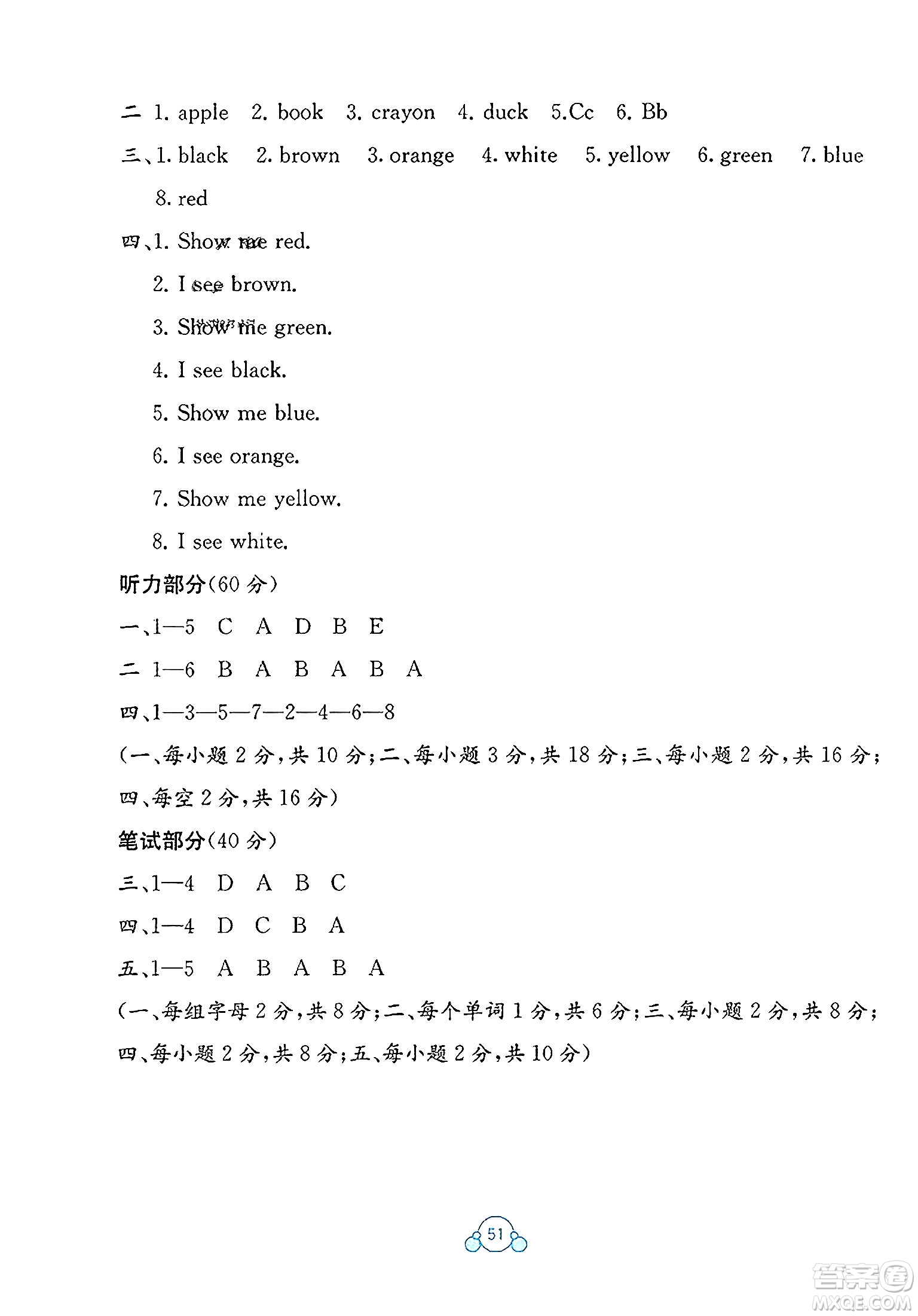 廣西教育出版社2023年秋自主學(xué)習(xí)能力測(cè)評(píng)單元測(cè)試三年級(jí)英語(yǔ)上冊(cè)人教版A版答案