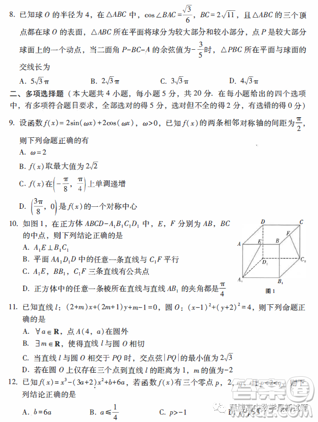 云南師大附中2024屆高三上學(xué)期高考適應(yīng)性月考卷四數(shù)學(xué)試題答案