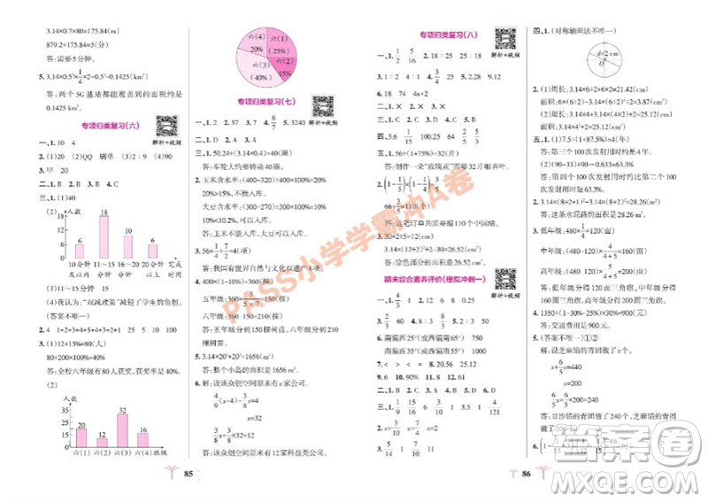 陜西師范大學(xué)出版總社有限公司2023年秋小學(xué)學(xué)霸沖A卷六年級數(shù)學(xué)上冊人教版參考答案