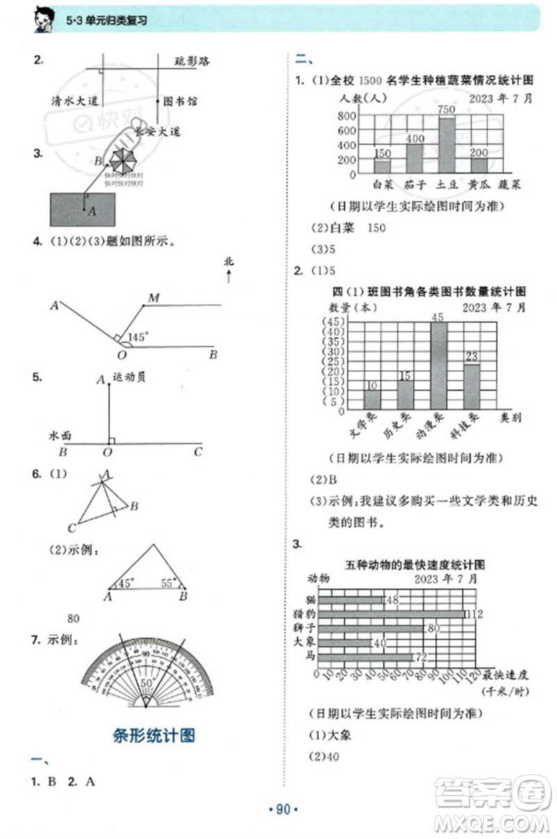 首都師范大學(xué)出版社2023年秋53單元歸類復(fù)習(xí)四年級數(shù)學(xué)上冊青島版參考答案