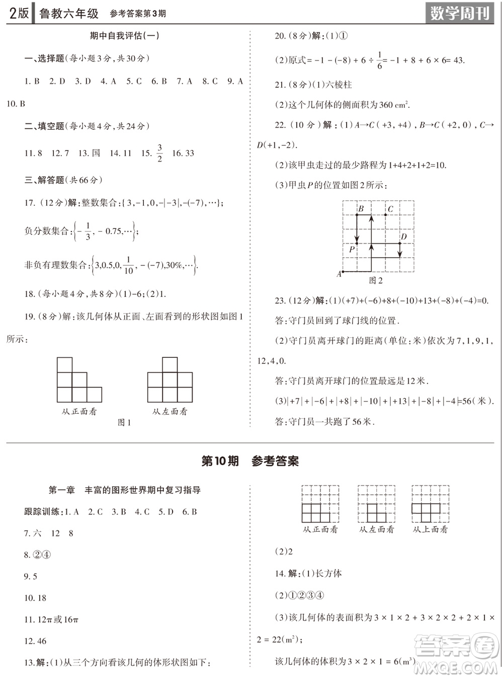 2023年秋學(xué)習(xí)方法報數(shù)學(xué)周刊六年級上冊魯教版第1-4期參考答案