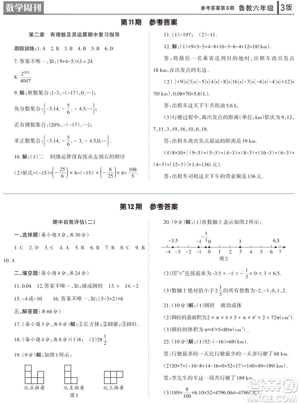 2023年秋學(xué)習(xí)方法報數(shù)學(xué)周刊六年級上冊魯教版第1-4期參考答案