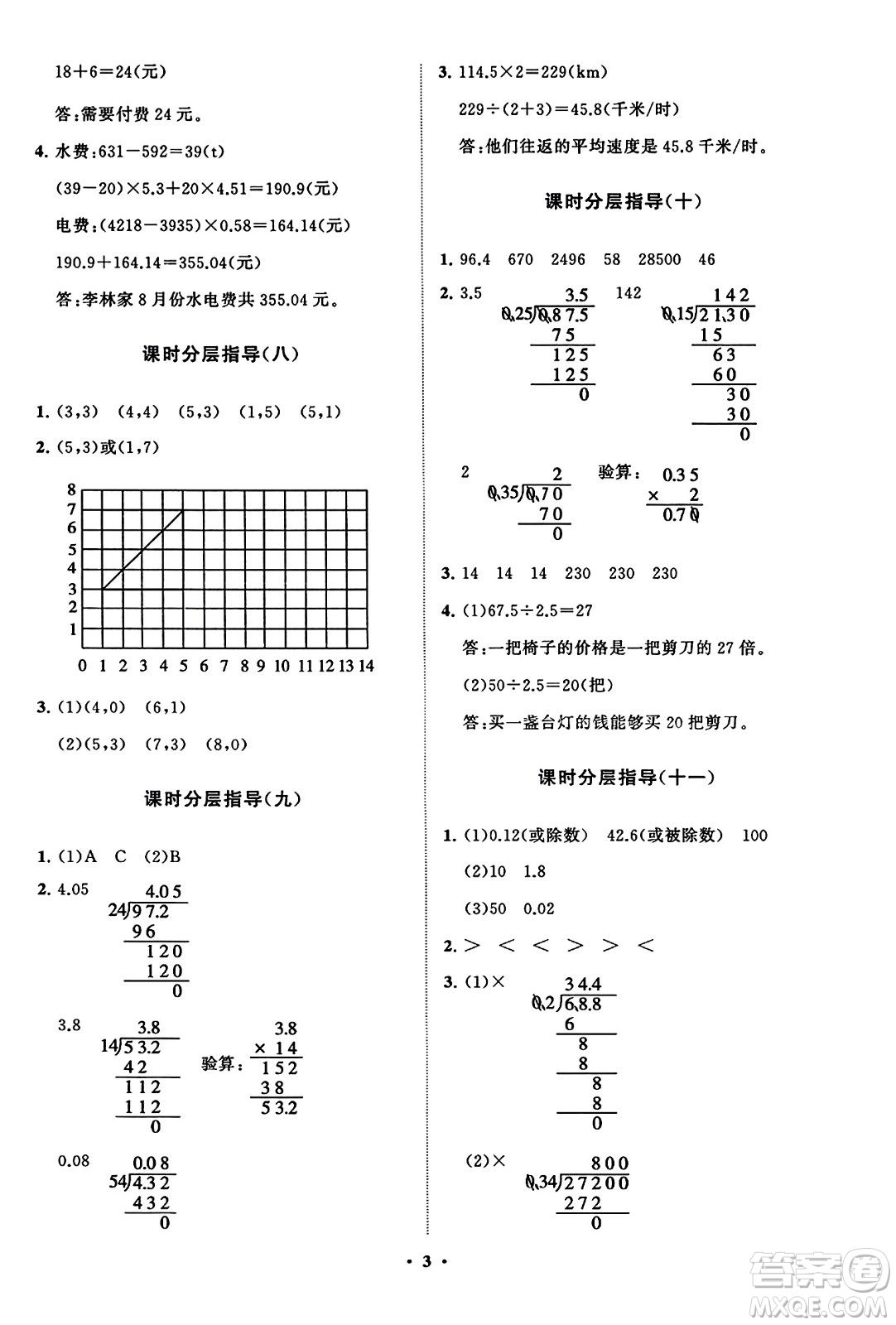 山東教育出版社2023年秋小學同步練習冊分層指導五年級數(shù)學上冊人教版答案