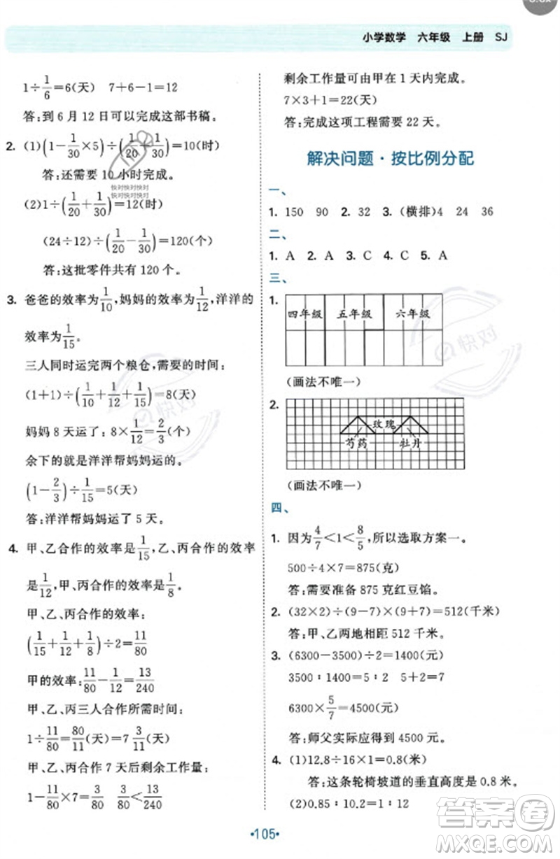 首都師范大學(xué)出版社2023年秋53單元?dú)w類復(fù)習(xí)六年級(jí)數(shù)學(xué)上冊(cè)蘇教版參考答案