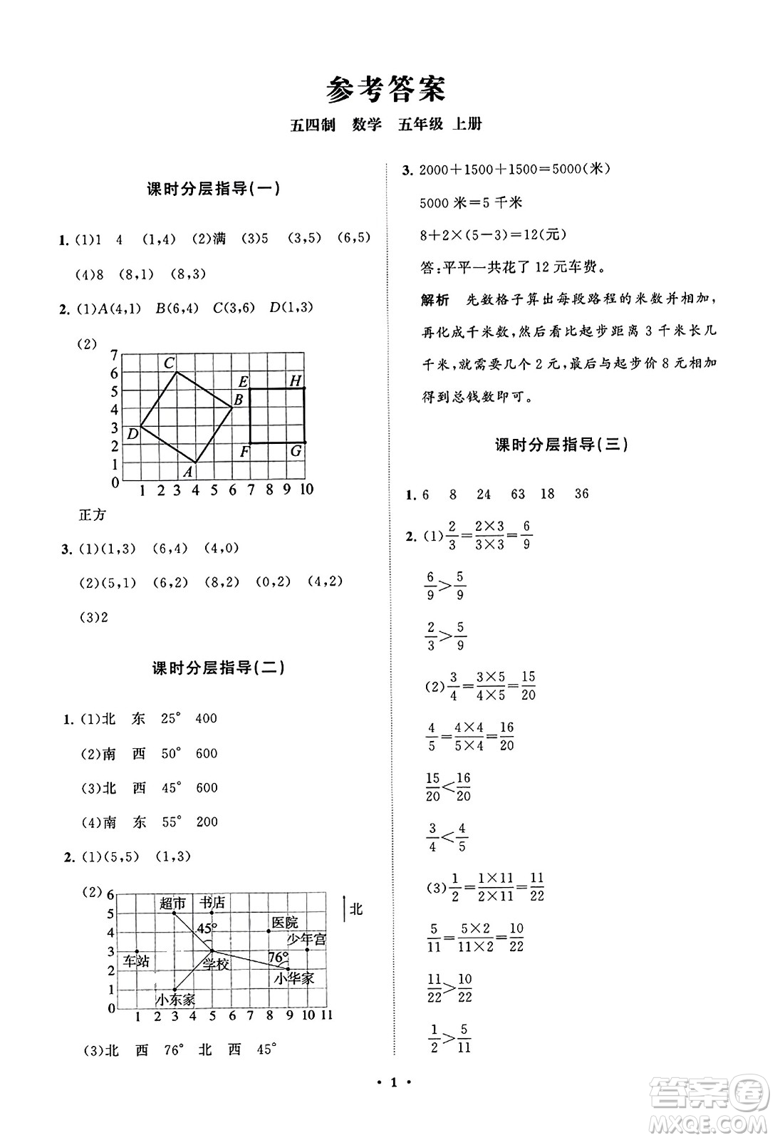 山東教育出版社2023年秋小學(xué)同步練習(xí)冊(cè)分層指導(dǎo)五年級(jí)數(shù)學(xué)上冊(cè)通用版答案