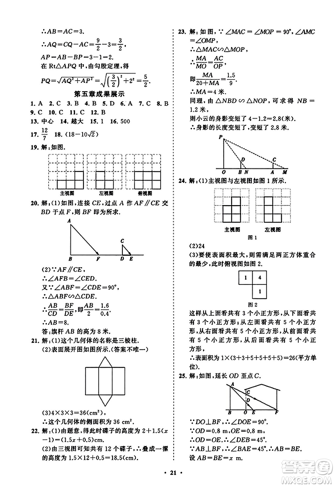 山東教育出版社2023年秋初中同步練習(xí)冊(cè)分層卷九年級(jí)數(shù)學(xué)上冊(cè)北師大版答案