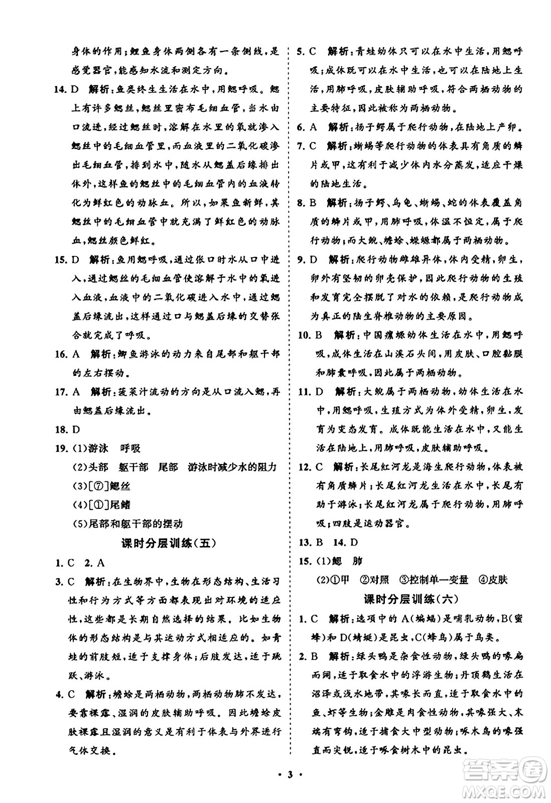 山東教育出版社2023年秋初中同步練習(xí)冊(cè)分層卷八年級(jí)生物學(xué)上冊(cè)人教版答案