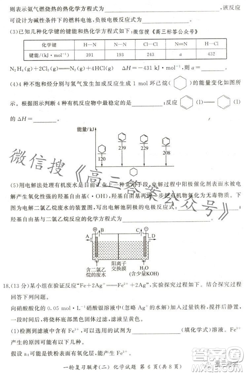 百師聯(lián)盟2024屆高三一輪復(fù)習(xí)聯(lián)考二新高考卷化學(xué)試卷答案