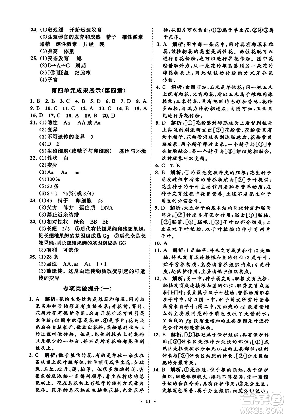 山東教育出版社2023年秋初中同步練習冊分層卷八年級生物學上冊通用版答案