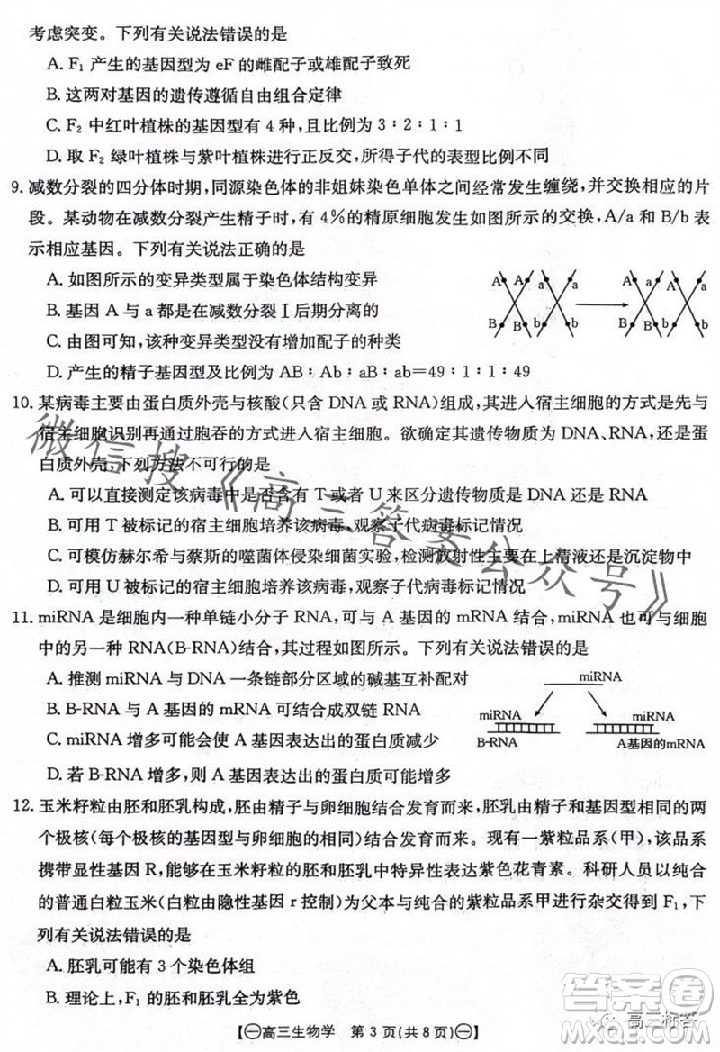 2024屆江西金太陽聯(lián)考高三10月26日生物試卷答案