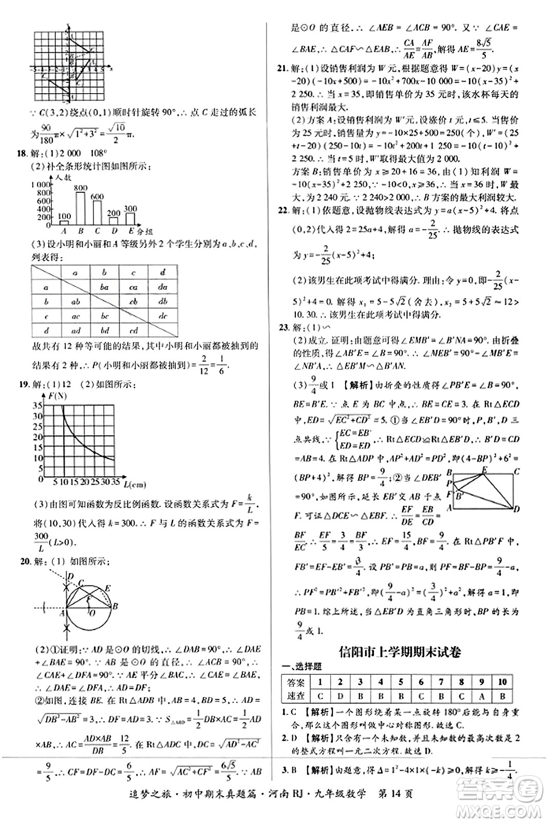 天津科學(xué)技術(shù)出版社2023年秋追夢(mèng)之旅初中期末真題篇九年級(jí)數(shù)學(xué)全一冊(cè)人教版河南專版答案