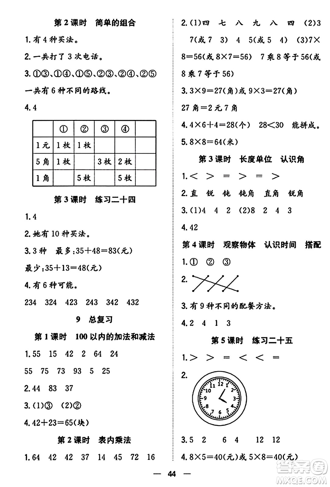 合肥工業(yè)大學出版社2023年秋快樂學習小學數(shù)學隨堂練二年級數(shù)學上冊人教版答案