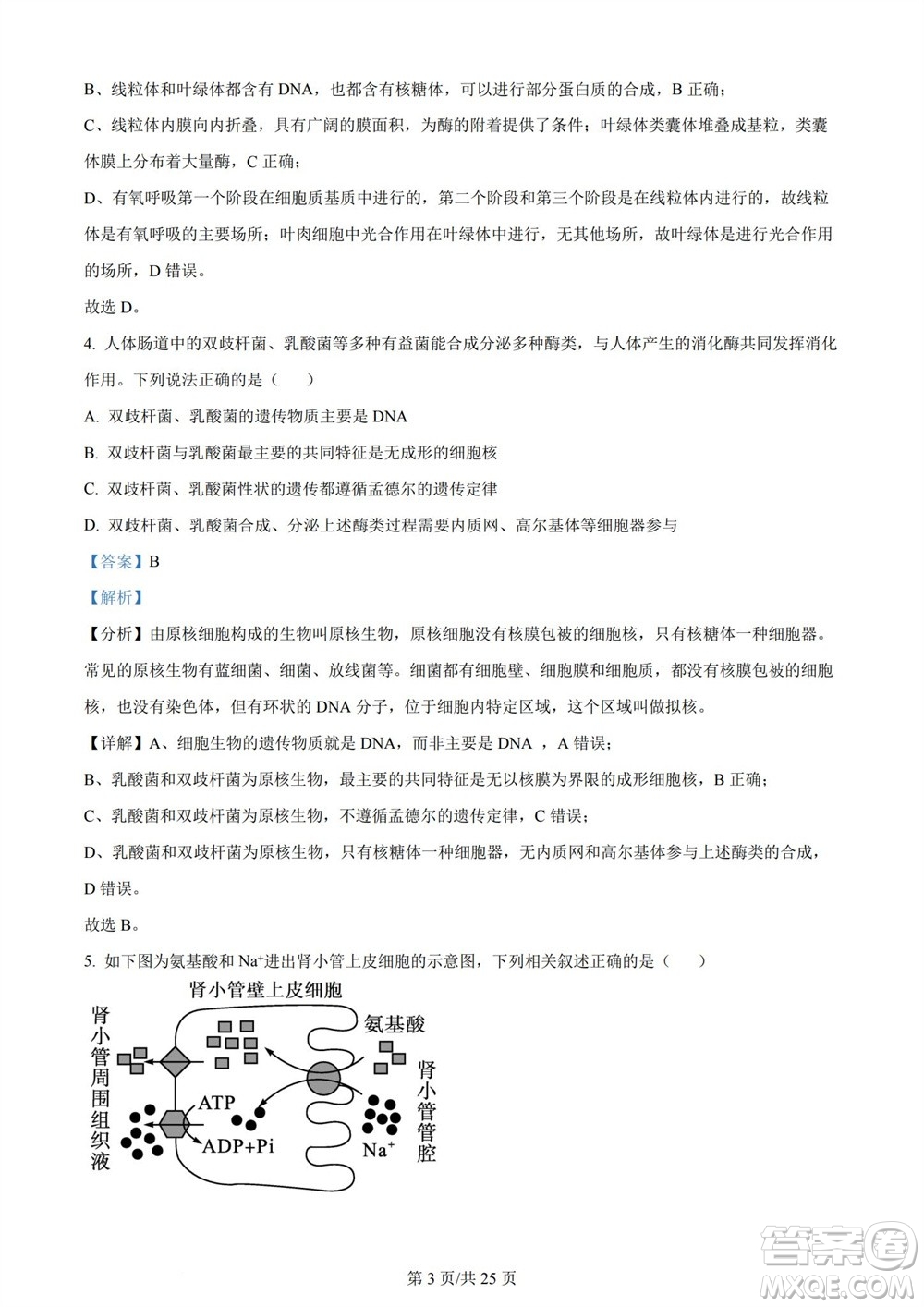 雅安市2024屆高三零診質(zhì)量檢測(cè)考試生物試題及答案