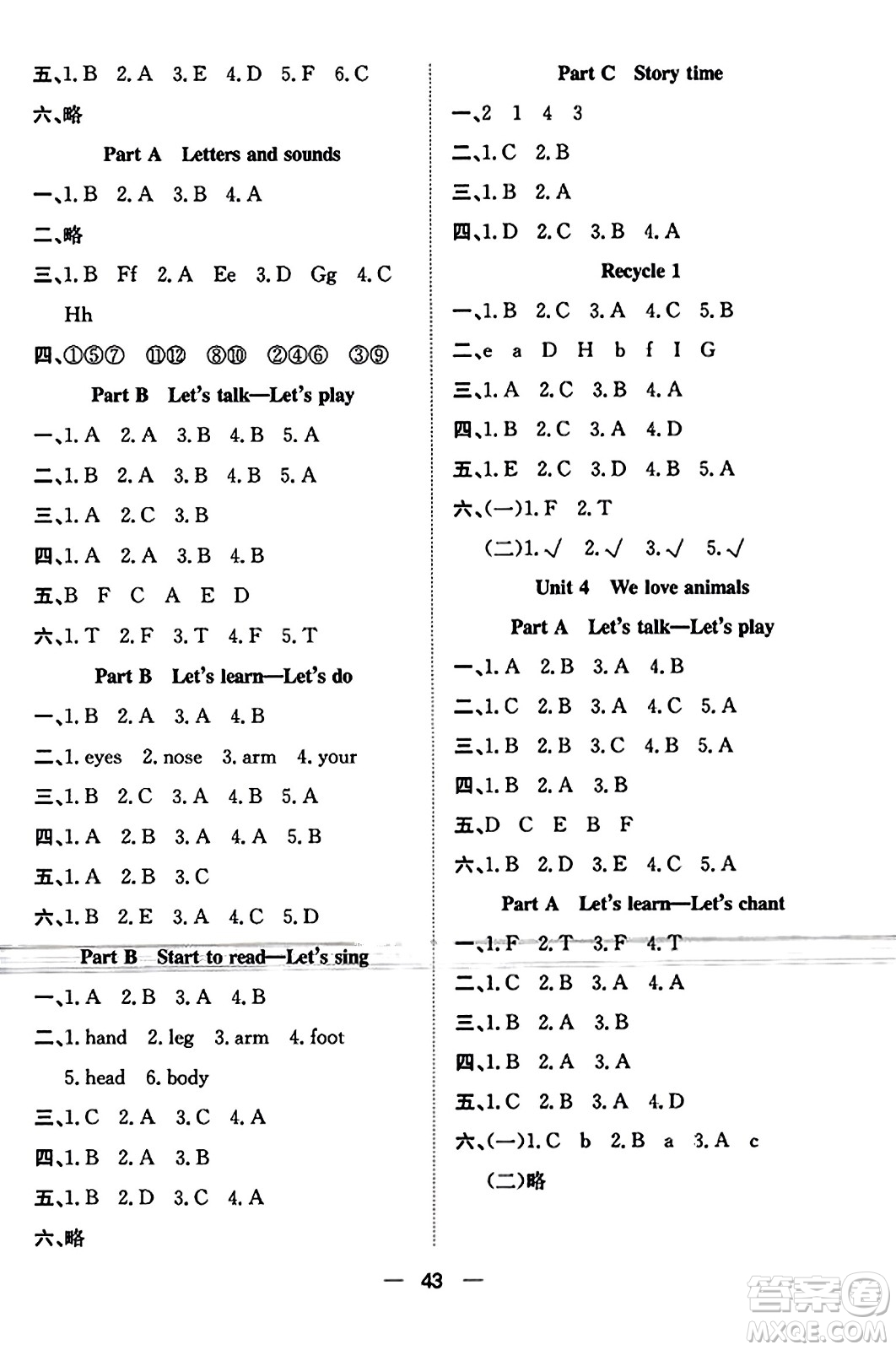 合肥工業(yè)大學(xué)出版社2023年秋快樂學(xué)習(xí)小學(xué)英語隨堂練三年級(jí)英語上冊(cè)人教PEP版答案