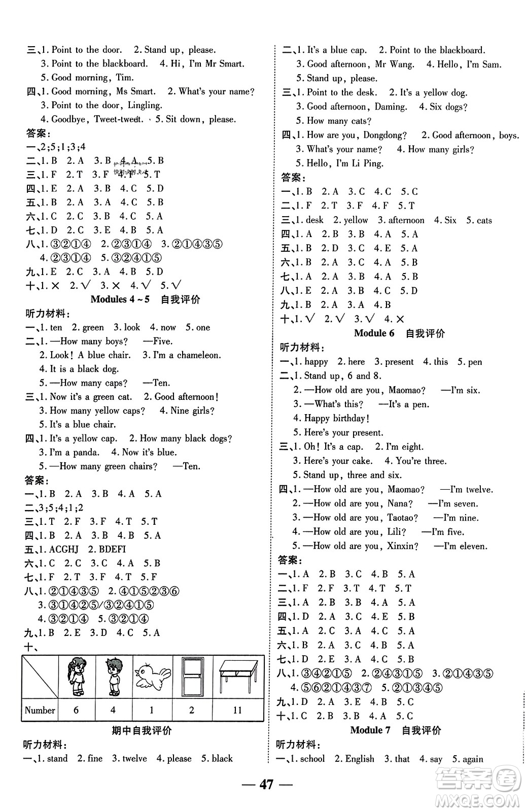 陽光出版社2023年秋激活思維智能訓(xùn)練三年級(jí)英語上冊(cè)外研版答案