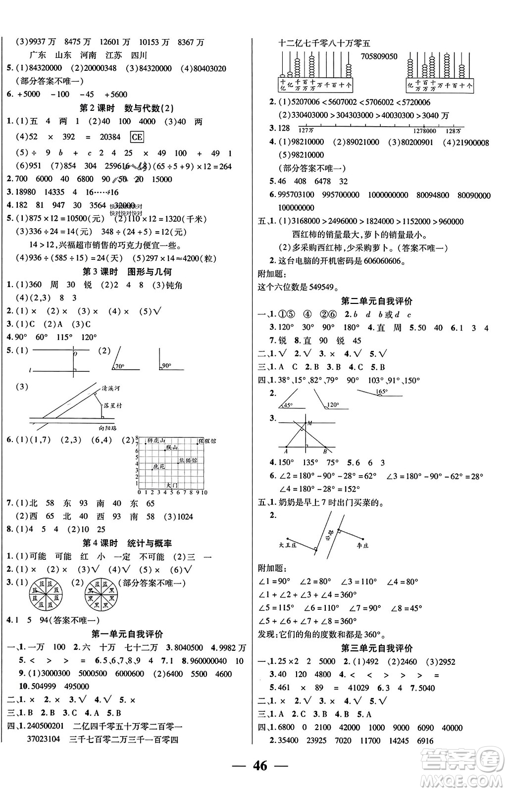 陽光出版社2023年秋激活思維智能訓(xùn)練四年級(jí)數(shù)學(xué)上冊(cè)北師大版答案