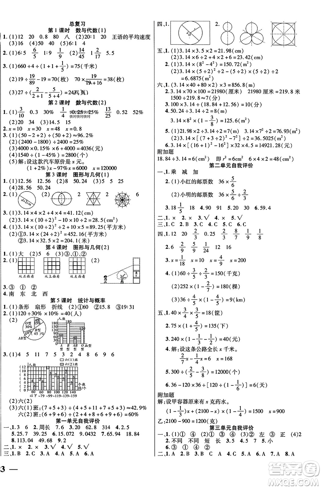 陽(yáng)光出版社2023年秋激活思維智能訓(xùn)練六年級(jí)數(shù)學(xué)上冊(cè)北師大版答案