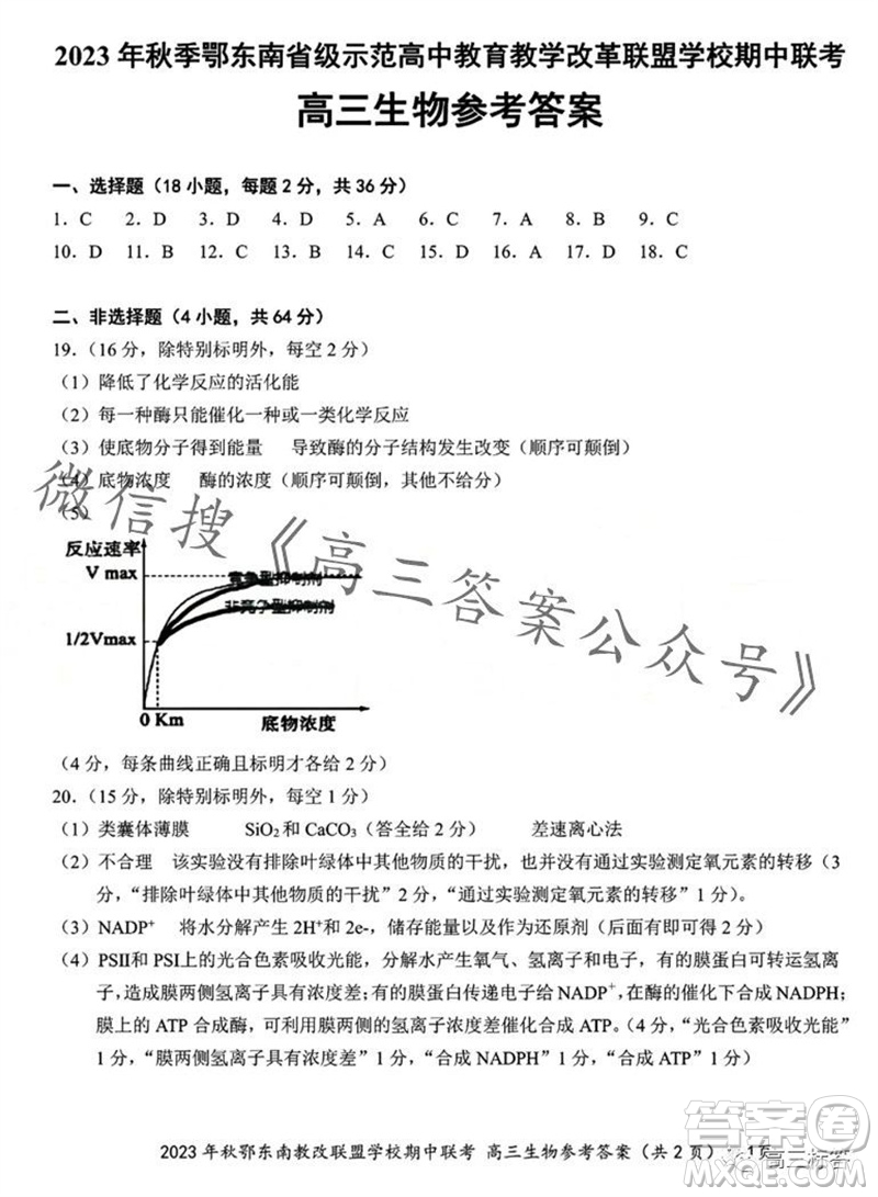 2023年秋鄂東南省級示范高中教育教學(xué)改革聯(lián)盟學(xué)校期中聯(lián)考高三生物試題答案