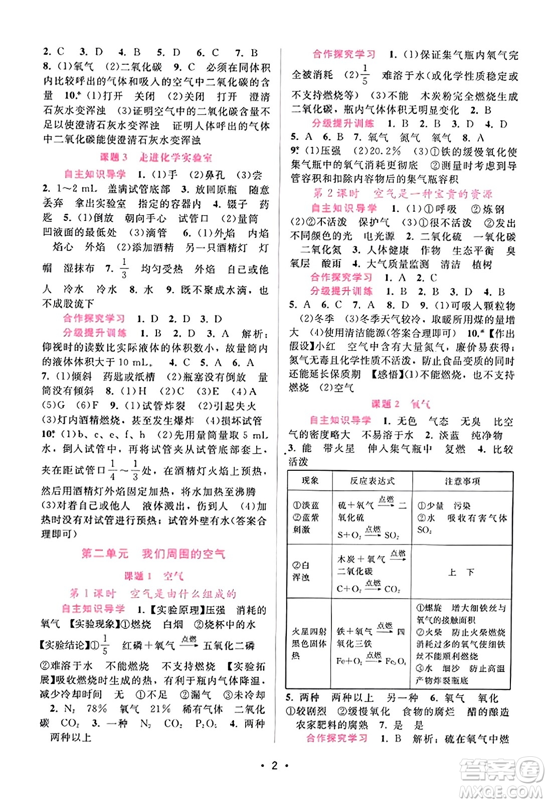 廣西師范大學(xué)出版社2023年秋新課程學(xué)習(xí)輔導(dǎo)九年級化學(xué)上冊人教版答案