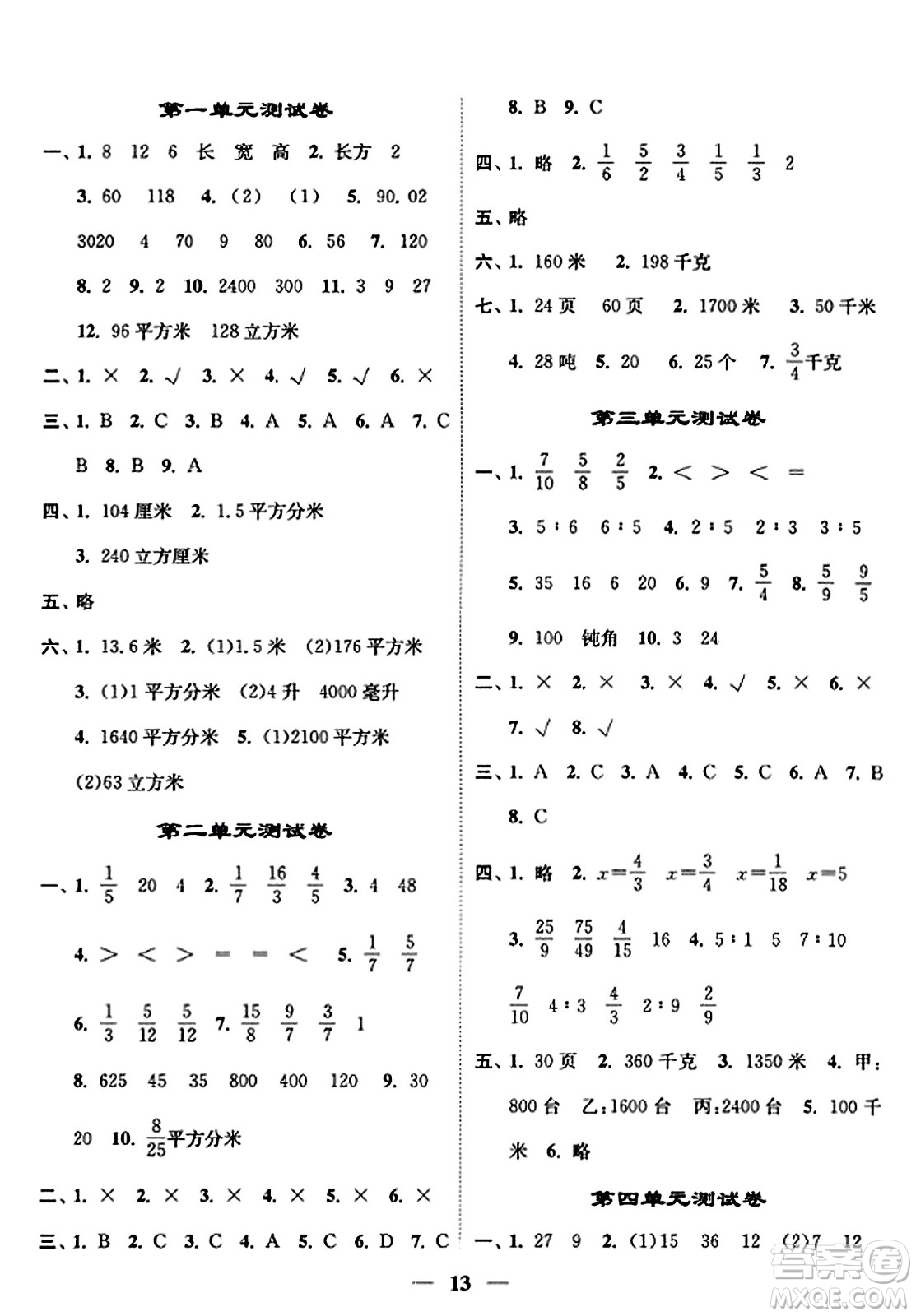 江蘇鳳凰美術(shù)出版社2023年秋隨堂練1+2六年級數(shù)學(xué)上冊江蘇版答案