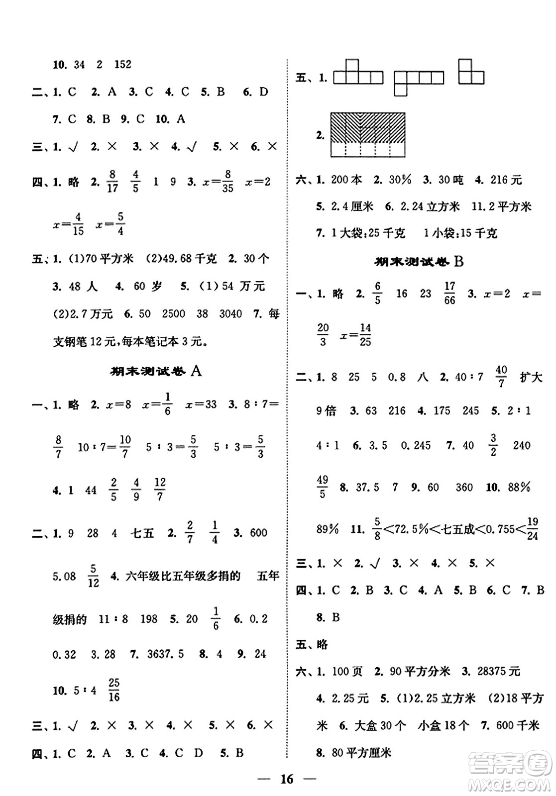 江蘇鳳凰美術(shù)出版社2023年秋隨堂練1+2六年級數(shù)學(xué)上冊江蘇版答案