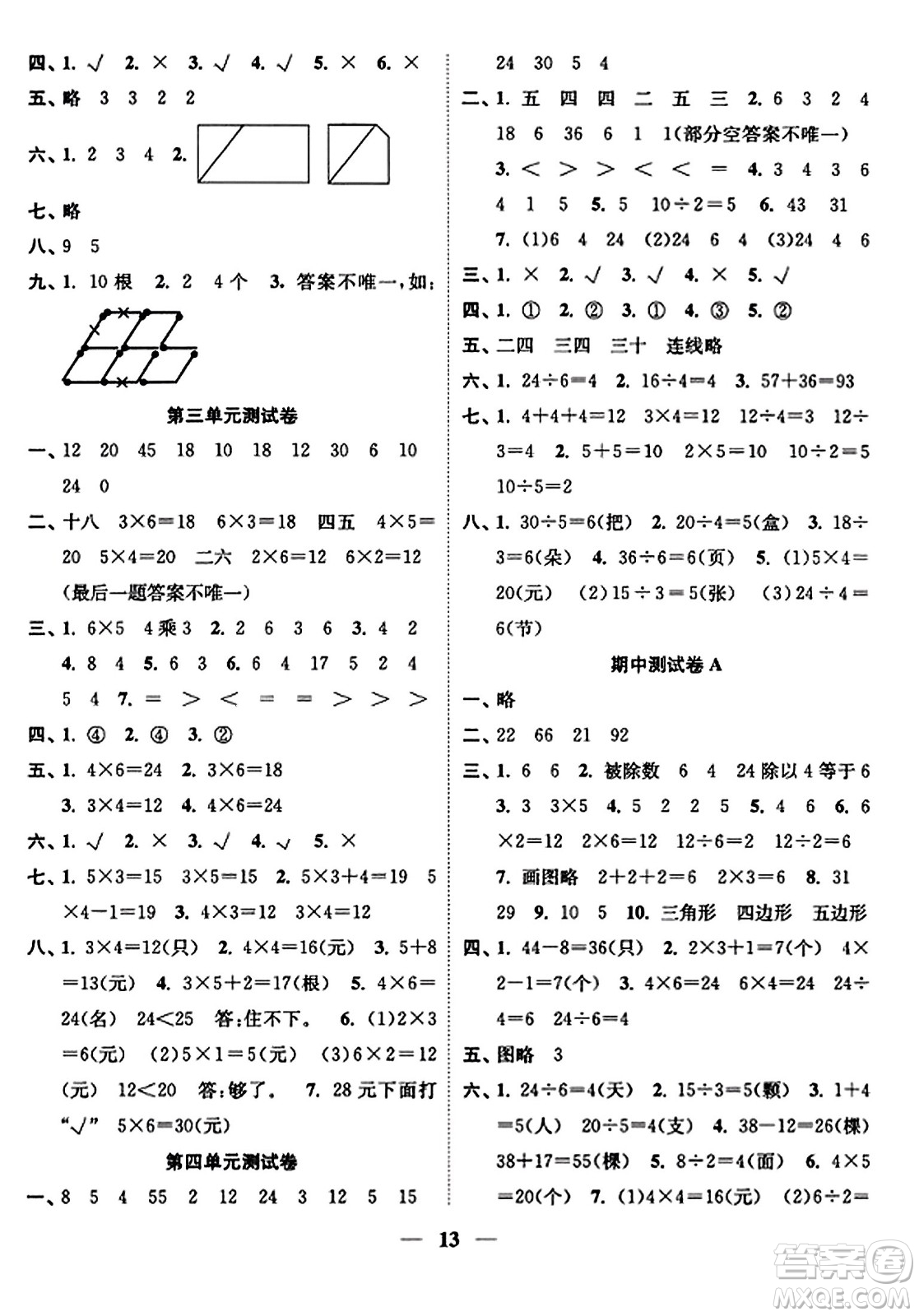 江蘇鳳凰美術(shù)出版社2023年秋隨堂練1+2二年級數(shù)學(xué)上冊江蘇版答案