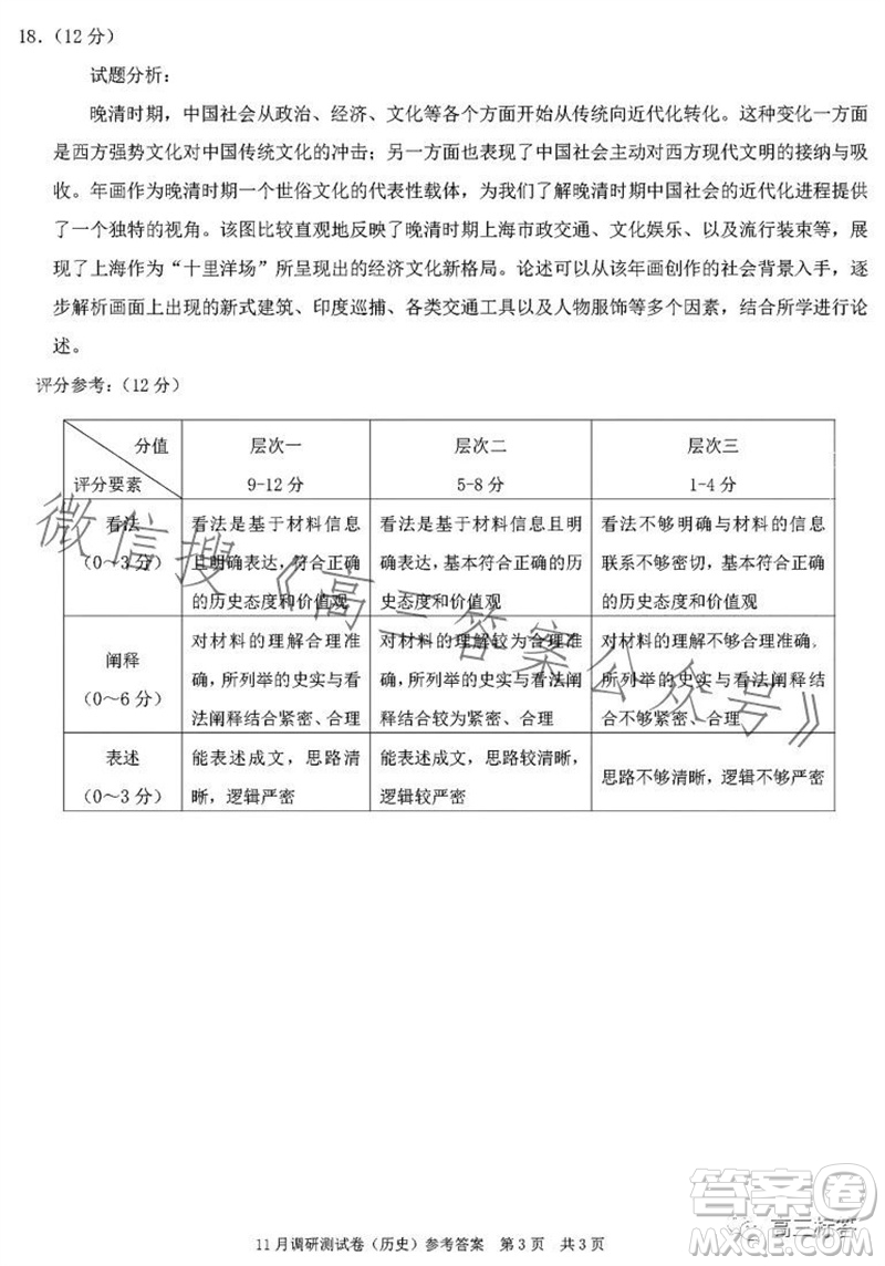 2024年普通高等學(xué)校招生全國(guó)統(tǒng)一考試11月調(diào)研測(cè)試卷重慶康德卷歷史答案