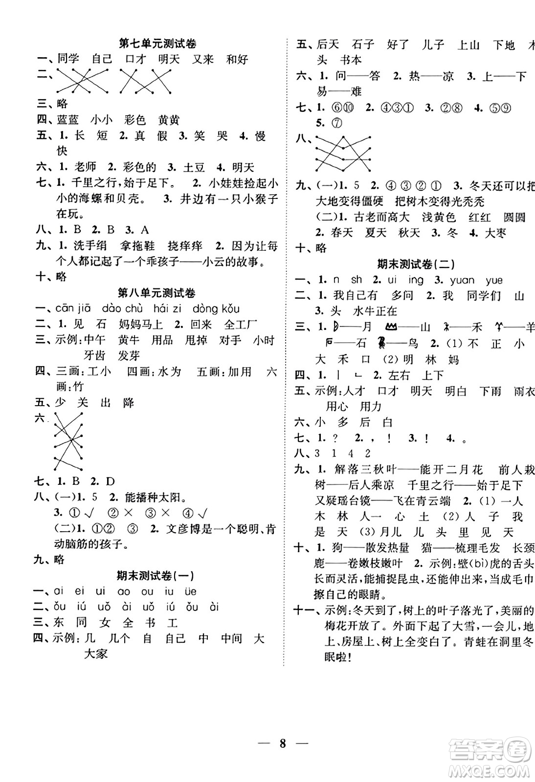 江蘇鳳凰美術(shù)出版社2023年秋隨堂練1+2一年級語文上冊通用版答案