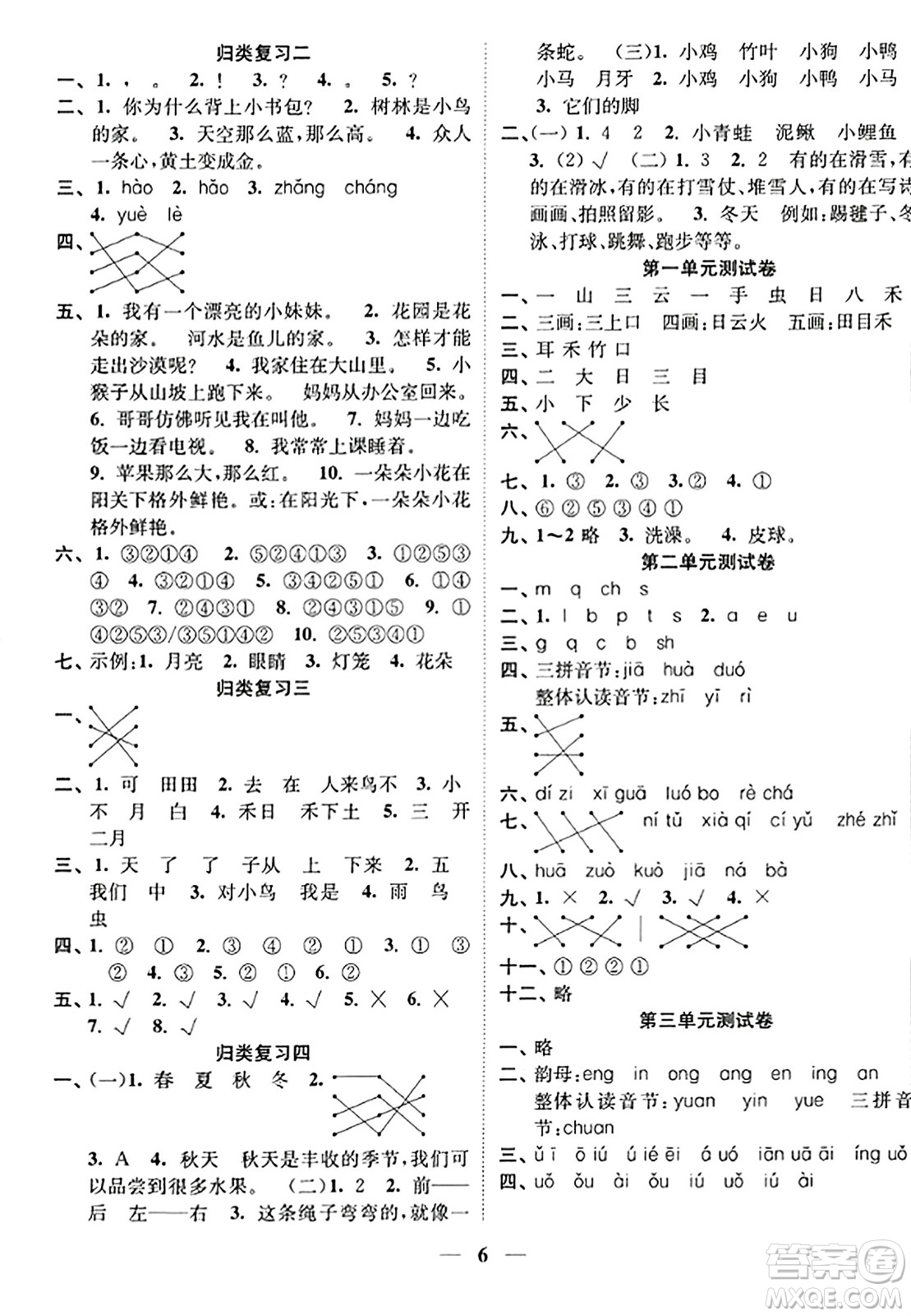 江蘇鳳凰美術(shù)出版社2023年秋隨堂練1+2一年級語文上冊通用版答案