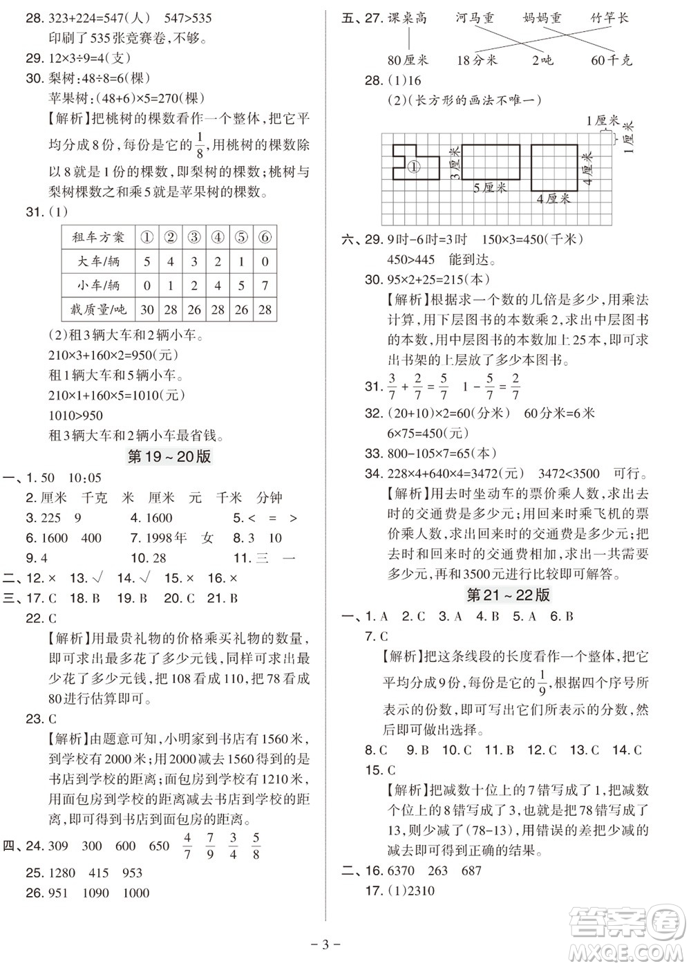 ?2023年秋學習方法報小學數(shù)學三年級上冊人教版期末專號參考答案