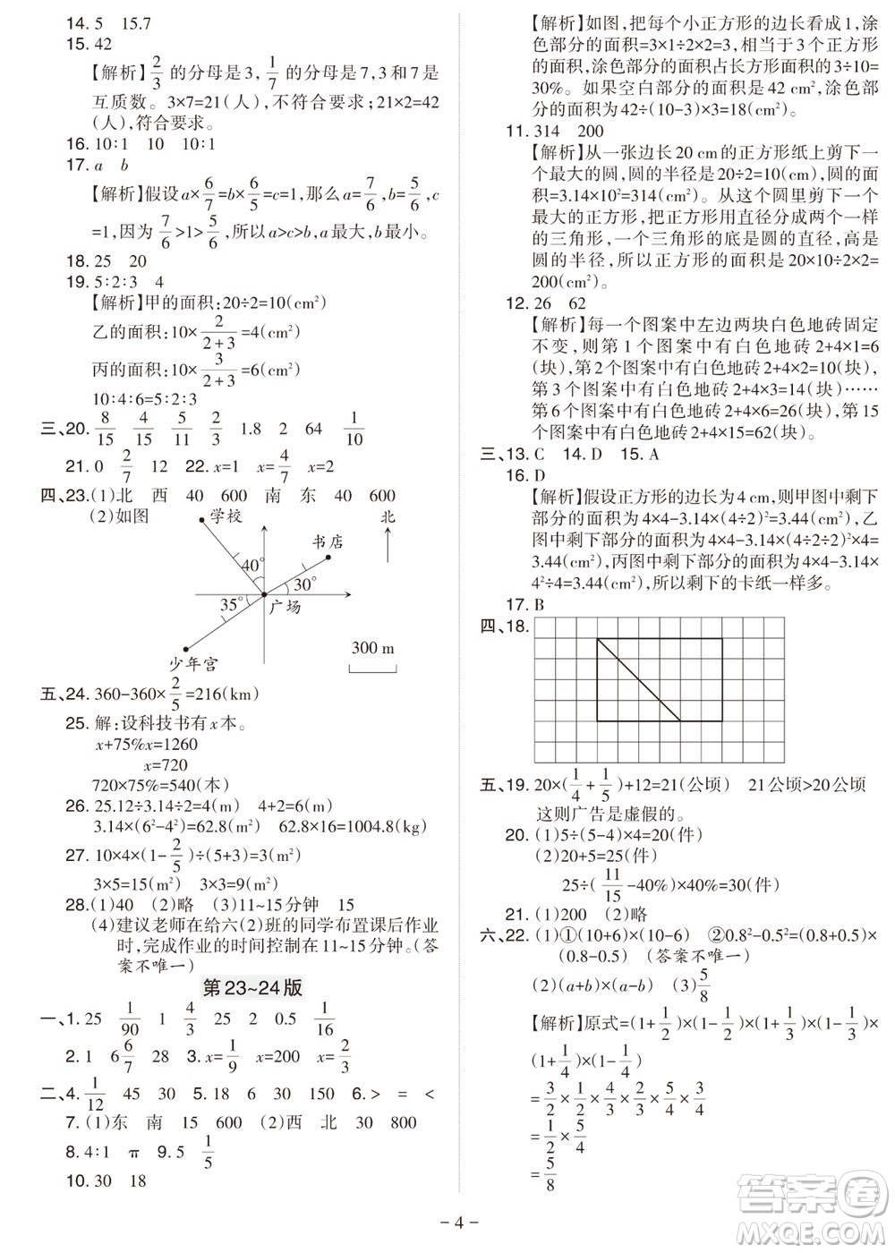 2023年秋學(xué)習(xí)方法報小學(xué)數(shù)學(xué)六年級上冊人教版期末專號參考答案