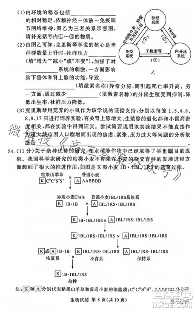 2023年11月湘豫名校聯(lián)考高三一輪復(fù)習(xí)診斷考試二生物試題答案