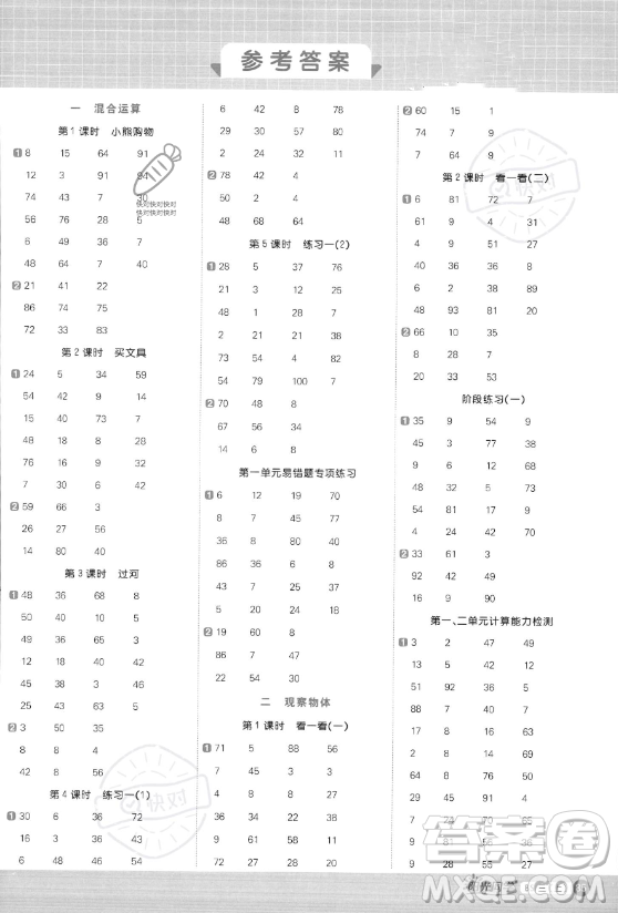 江西教育出版社2023年秋季陽光同學(xué)計算小達人三年級數(shù)學(xué)上冊北師大版答案?