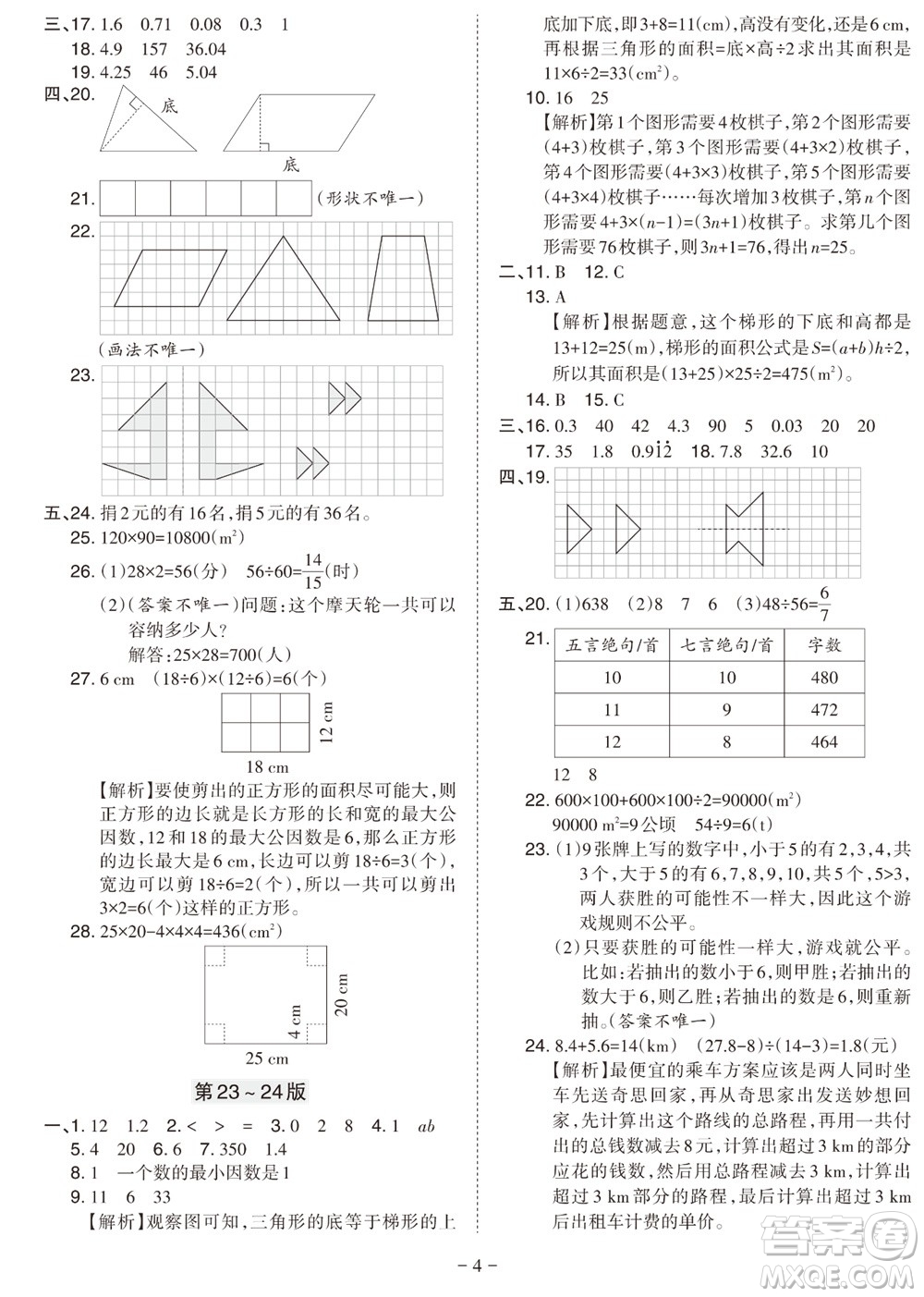 2023年秋學(xué)習(xí)方法報(bào)小學(xué)數(shù)學(xué)五年級上冊北師大版期末專號參考答案