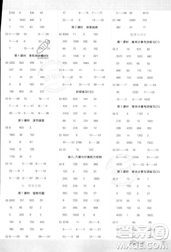 江西教育出版社2023年秋陽(yáng)光同學(xué)計(jì)算小達(dá)人四年級(jí)數(shù)學(xué)上冊(cè)冀教版答案