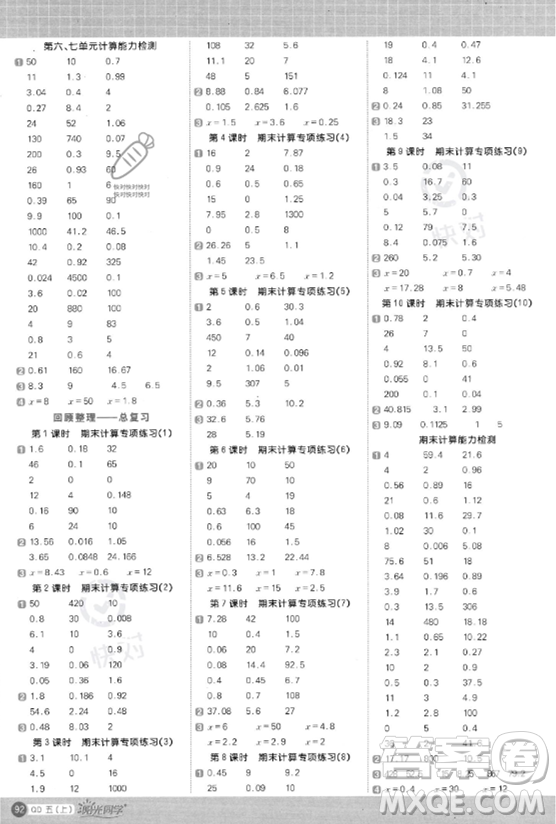 江西教育出版社2023年秋陽光同學(xué)計(jì)算小達(dá)人五年級數(shù)學(xué)上冊青島版答案