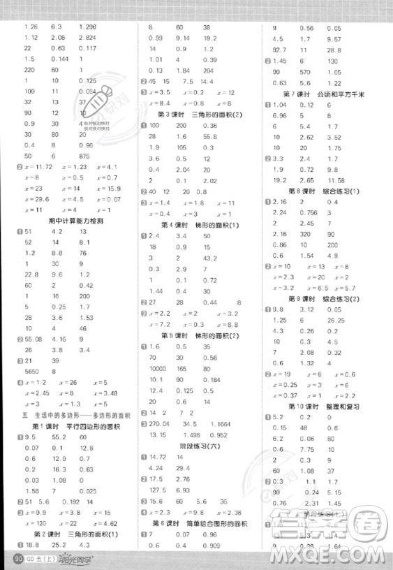 江西教育出版社2023年秋陽光同學(xué)計(jì)算小達(dá)人五年級數(shù)學(xué)上冊青島版答案