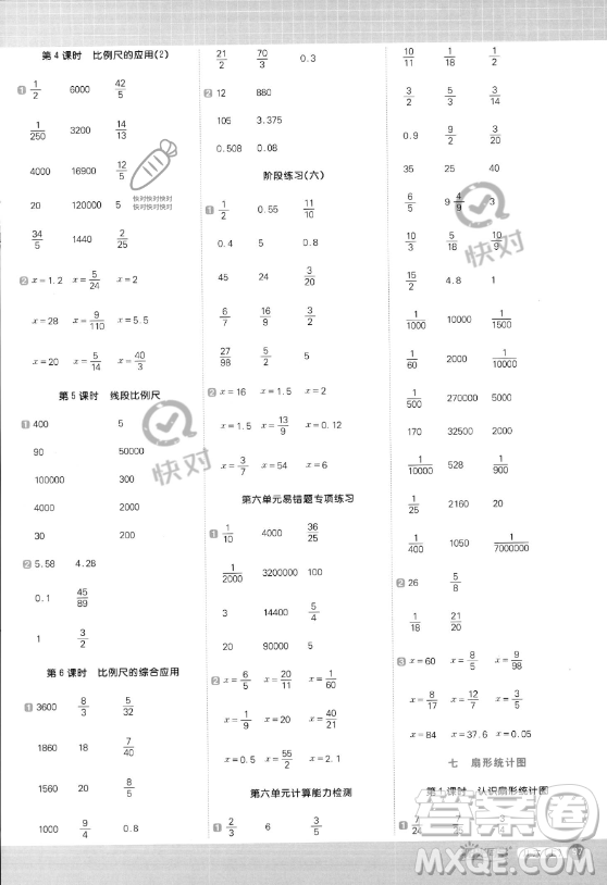 江西教育出版社2023年秋陽光同學(xué)計(jì)算小達(dá)人六年級數(shù)學(xué)上冊冀教版答案