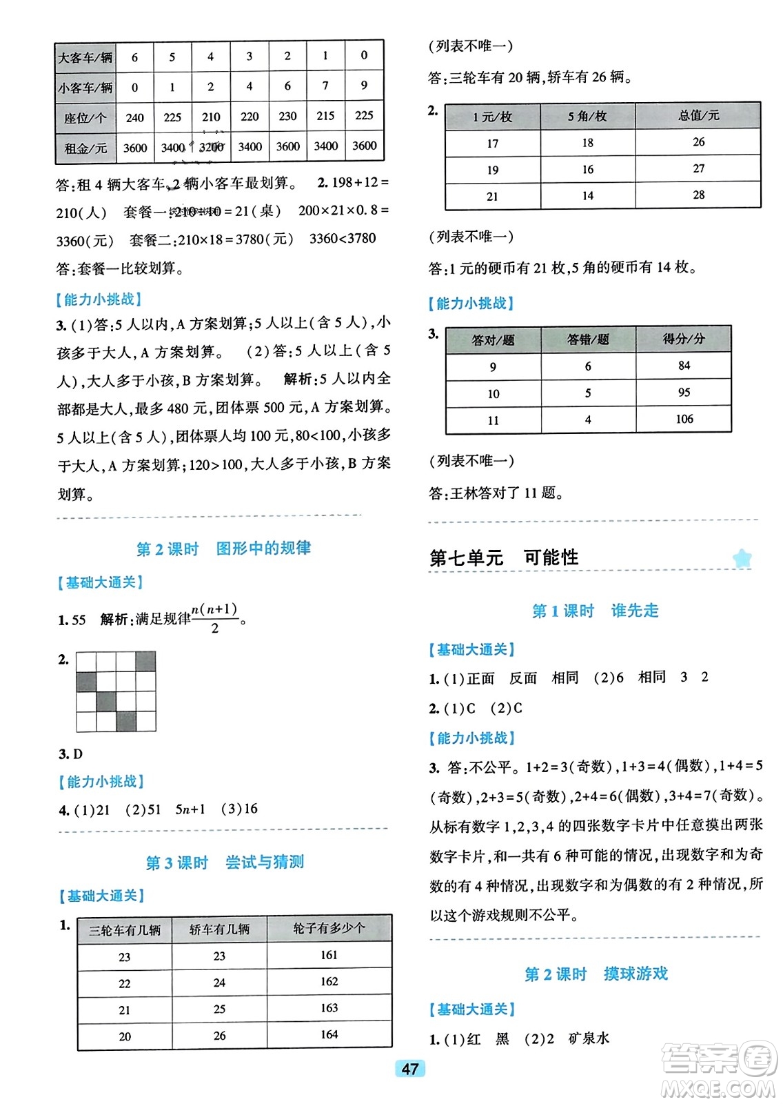 浙江教育出版社2023年秋精準學與練五年級數(shù)學上冊北師大版答案