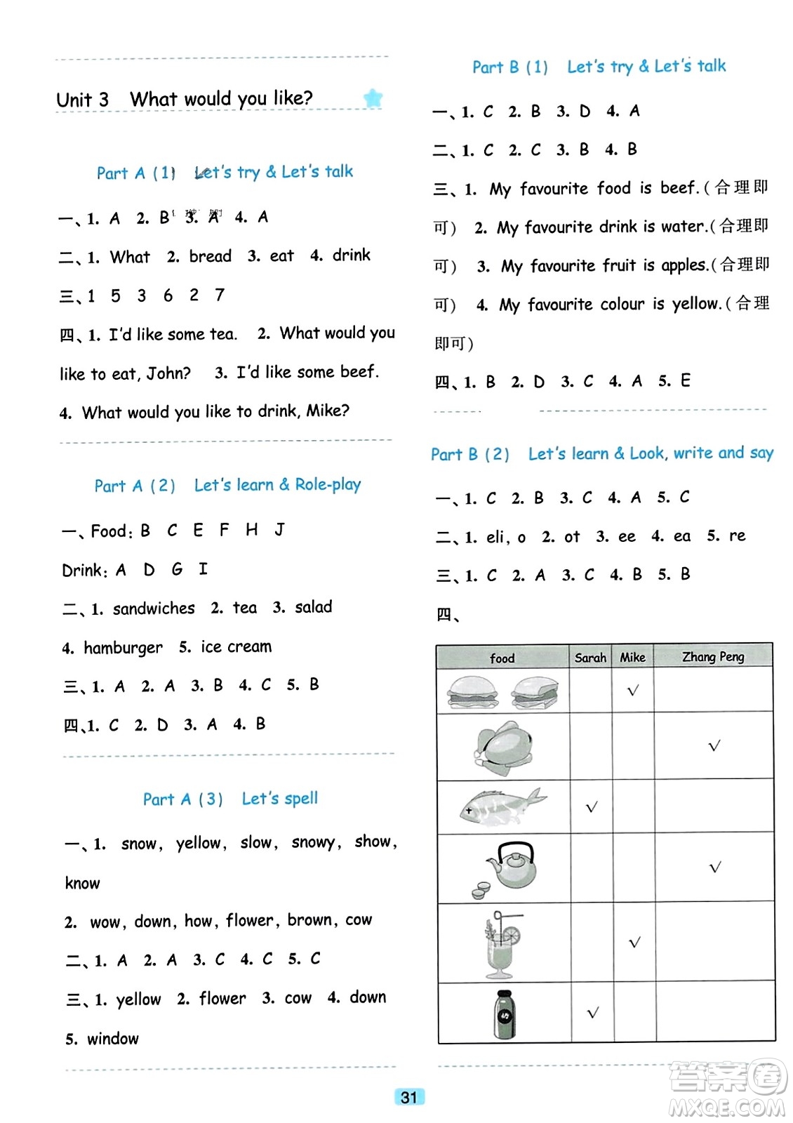 浙江教育出版社2023年秋精準(zhǔn)學(xué)與練五年級英語上冊人教版答案