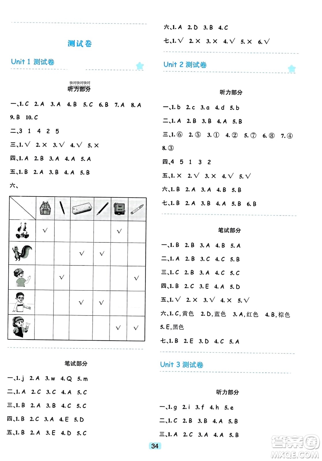 浙江教育出版社2023年秋精準學與練三年級英語上冊人教版答案