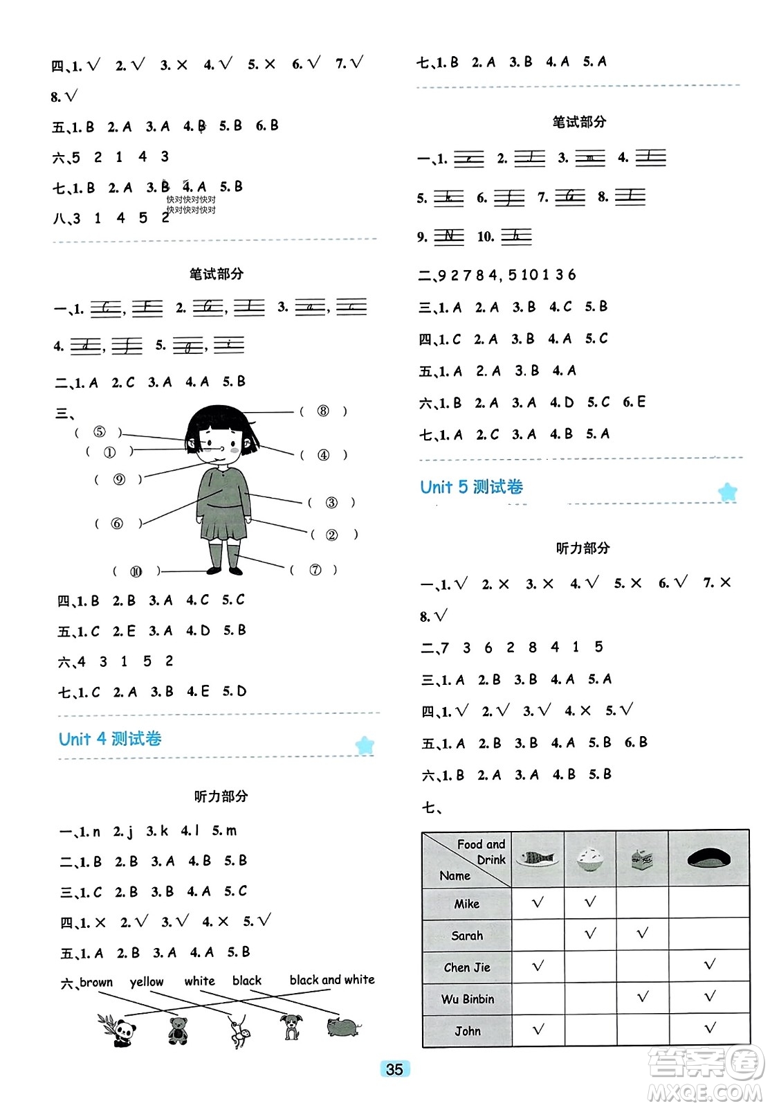 浙江教育出版社2023年秋精準學與練三年級英語上冊人教版答案