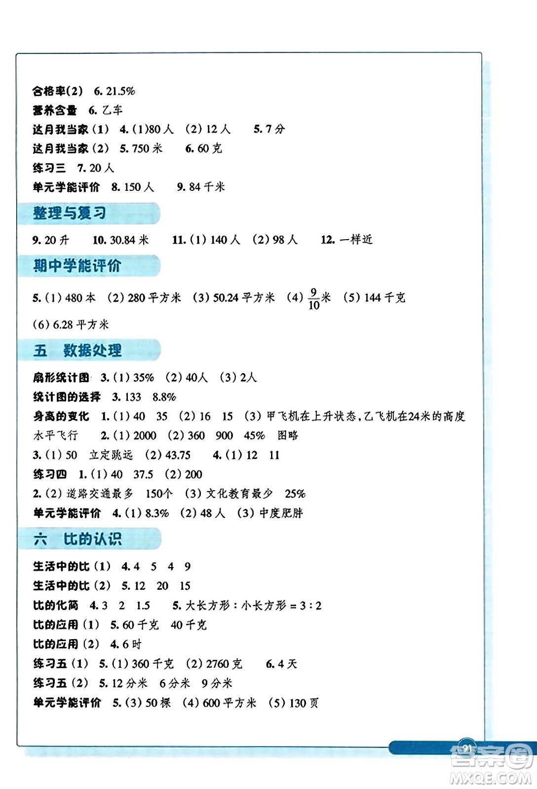 浙江教育出版社2023年秋學能評價六年級數(shù)學上冊北師大版答案